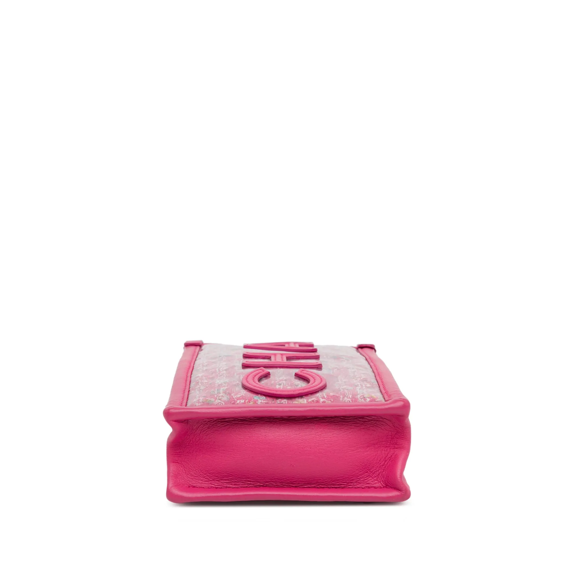 Tweed and PVC Phone Clutch with Chain