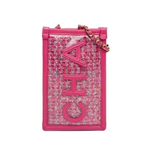 Tweed and PVC Phone Clutch with Chain