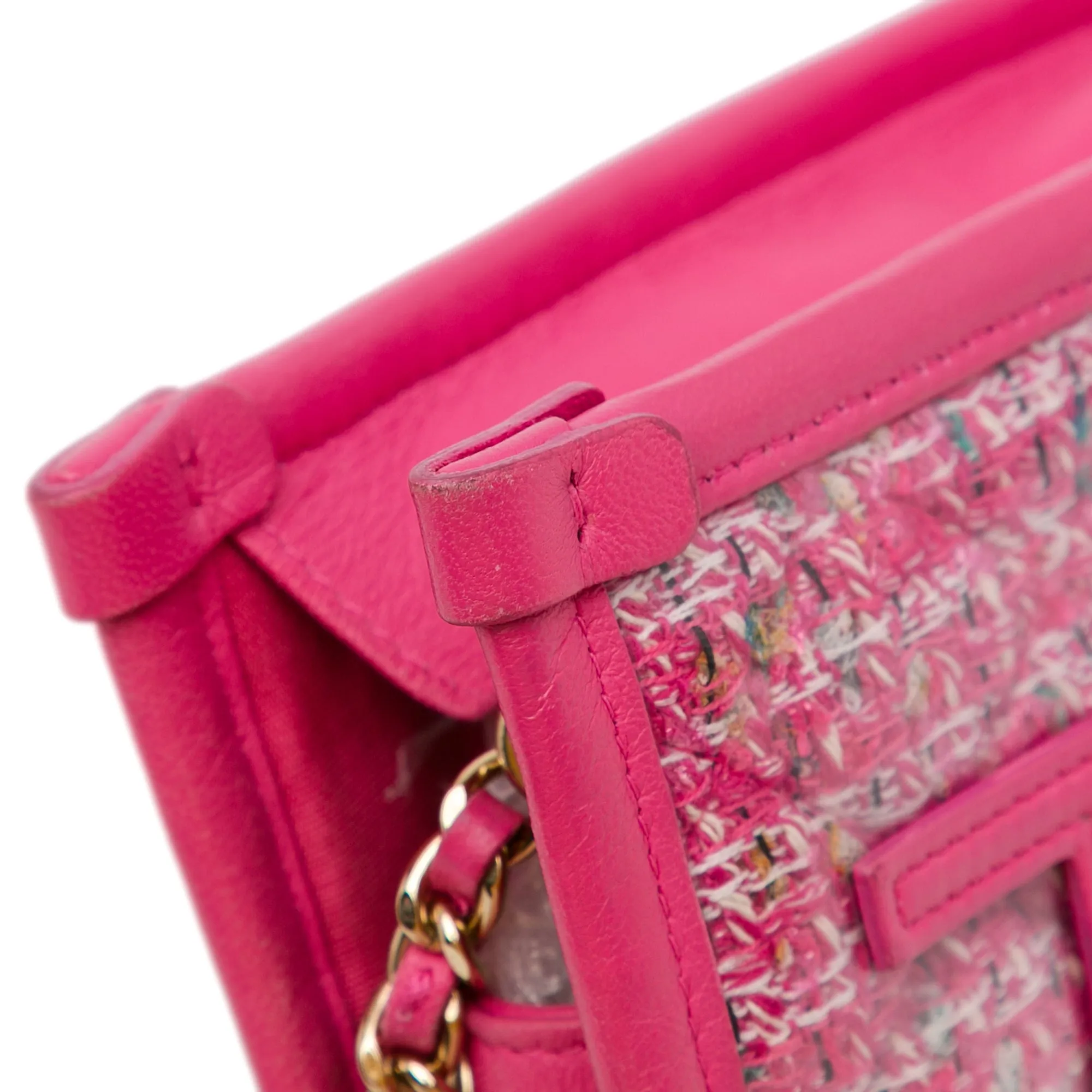 Tweed and PVC Phone Clutch with Chain
