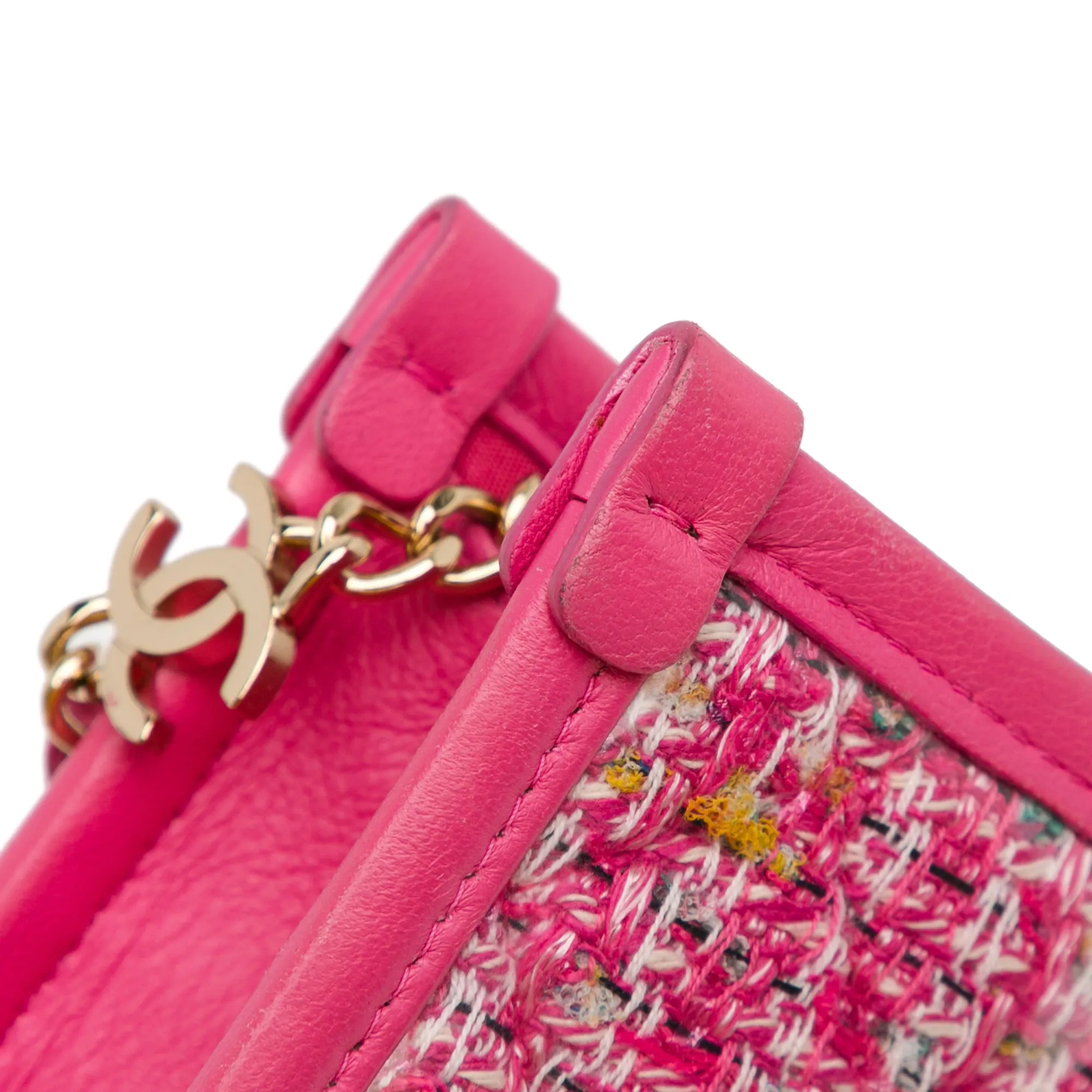 Tweed and PVC Phone Clutch with Chain