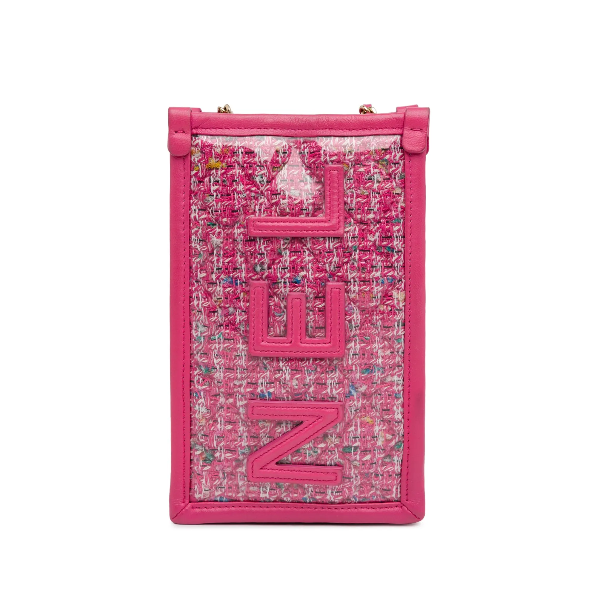 Tweed and PVC Phone Clutch with Chain