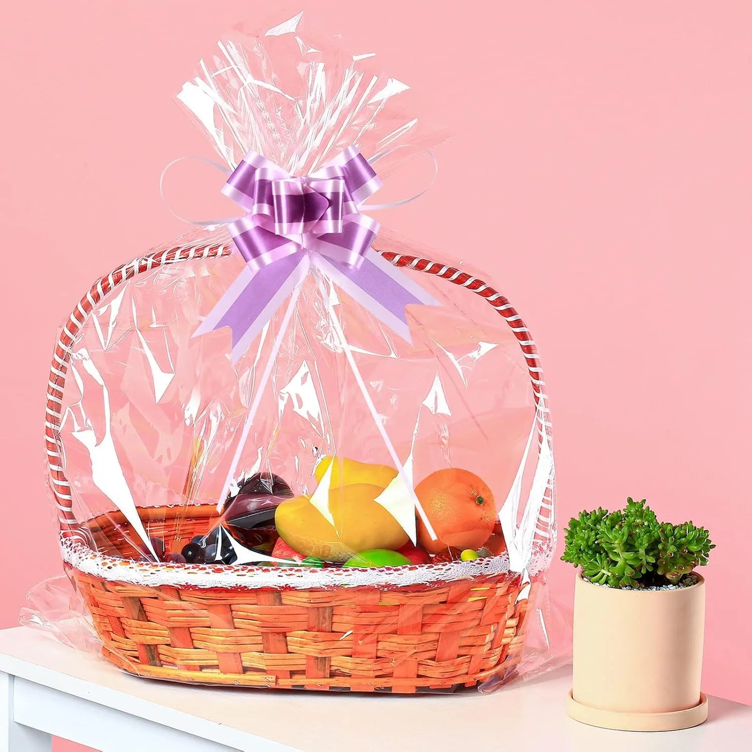 UltraOutlet 50 Packs Large Cellophane Bags 18" X 24" Clear Cellophane Gift Basket Wraps 2.3 Mil Thick Clear Cello Bags for Basket, 50ct Ribbon Bows Ribbons and Bows, not of Paper, for Gift Wrapping