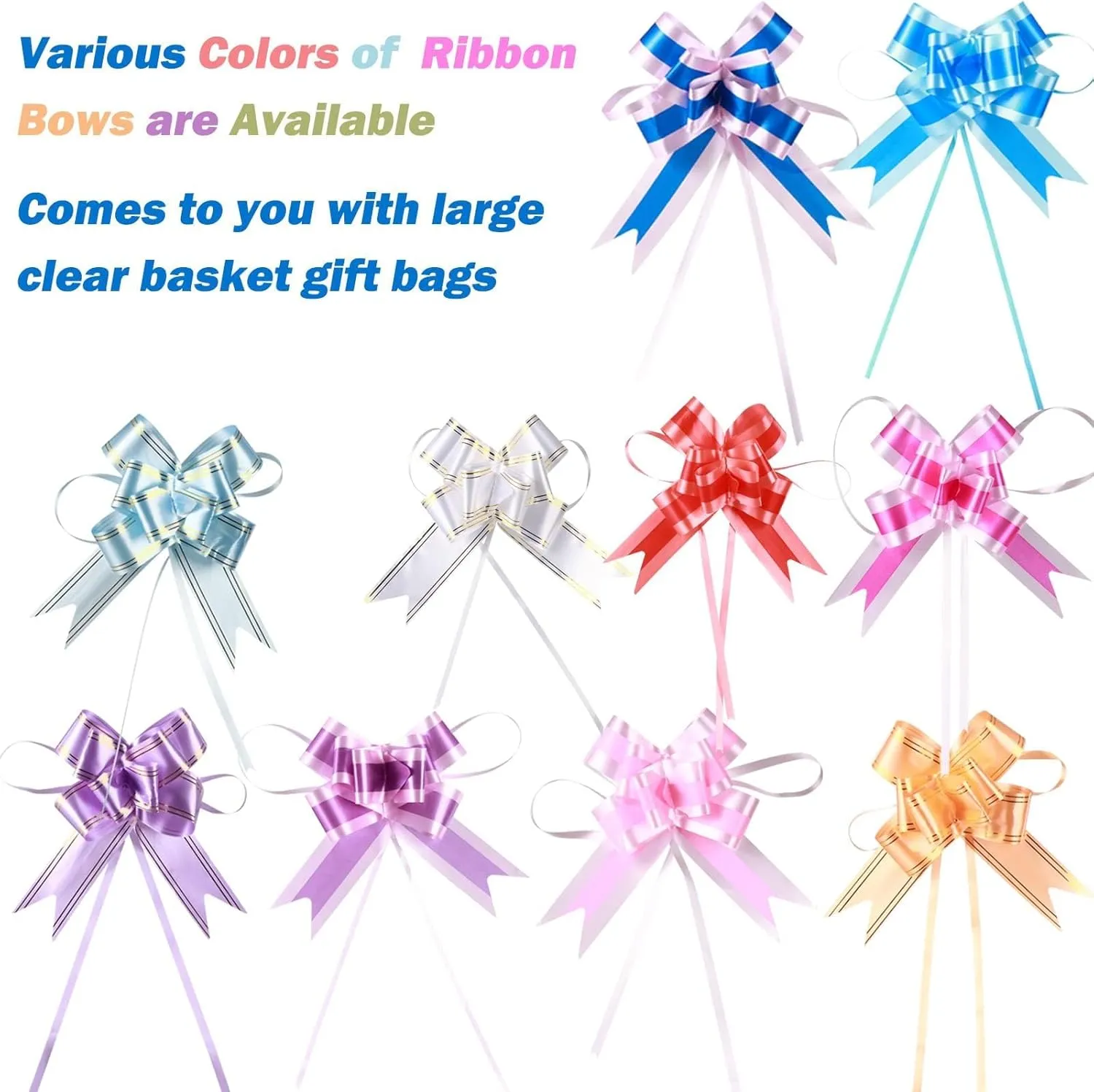 UltraOutlet 50 Packs Large Cellophane Bags 18" X 24" Clear Cellophane Gift Basket Wraps 2.3 Mil Thick Clear Cello Bags for Basket, 50ct Ribbon Bows Ribbons and Bows, not of Paper, for Gift Wrapping