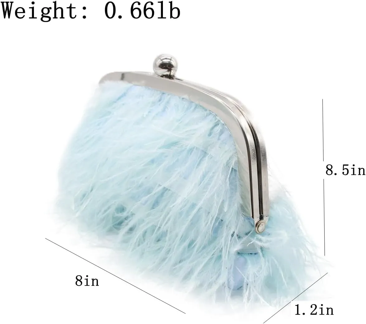 UMREN Feather Clutches Purses for Women Vintage Evening Clutch Fluffy Feather Handbag Crossbody Bag