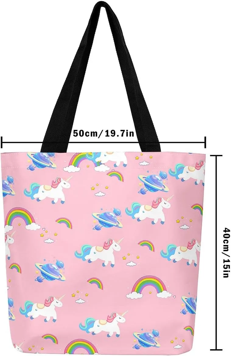 Unicorn Canvas Tote Bag Unicorns Foldable Handbag Cute Rainbow Cartoon Horse Canvas Bag Kawaii Shoulder Bag