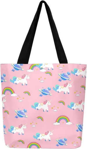 Unicorn Canvas Tote Bag Unicorns Foldable Handbag Cute Rainbow Cartoon Horse Canvas Bag Kawaii Shoulder Bag