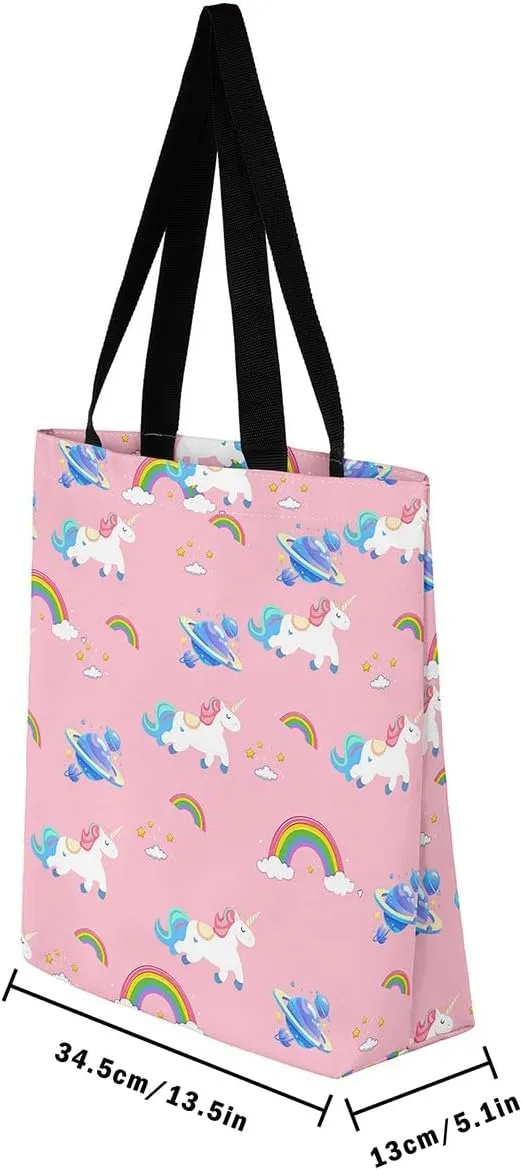 Unicorn Canvas Tote Bag Unicorns Foldable Handbag Cute Rainbow Cartoon Horse Canvas Bag Kawaii Shoulder Bag