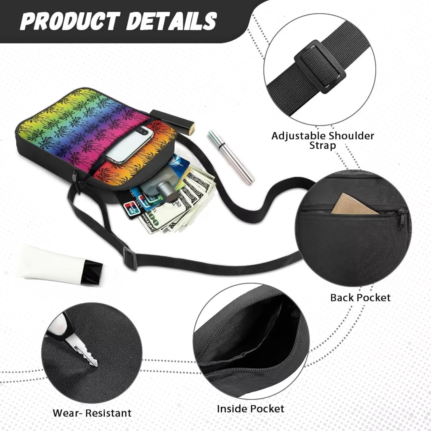 Unisex Fashion Messenger Bag Small Lightweight Crossbody Shoulder Purse Zip Cross Body Satchel with Muti Pockets