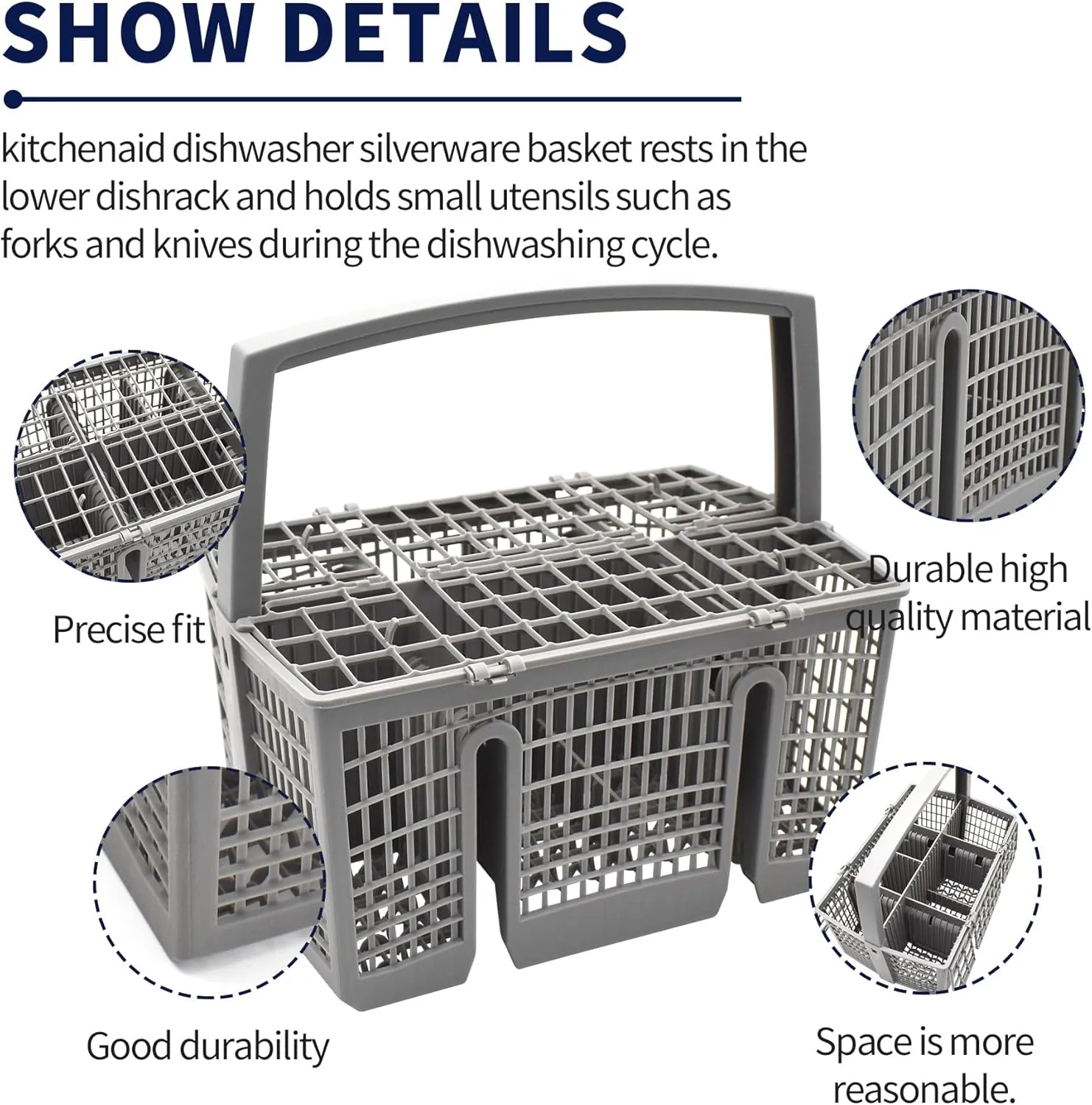 Universal Dishwasher Silverware Cutlery Basket, Dishwasher Utensil Basket for utensils Compatible with most brands- Bosch, Siemens, Gaggenau, Neff