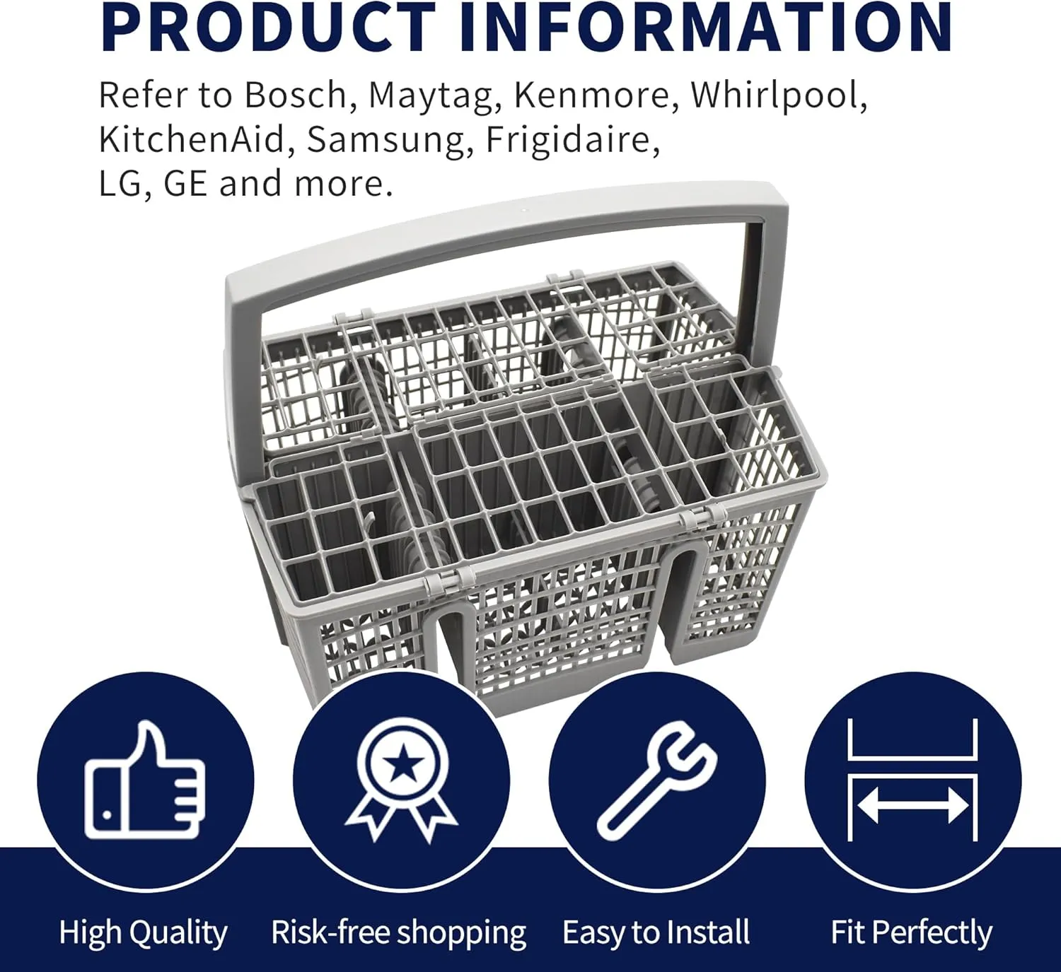 Universal Dishwasher Silverware Cutlery Basket, Dishwasher Utensil Basket for utensils Compatible with most brands- Bosch, Siemens, Gaggenau, Neff