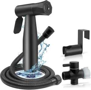 【Upgrade】Brass Handheld Bidet Sprayer for Toilet–Premium Stainless Steel Handheld Bidet Attachment for Toilet with 2 Water Adjustment, Perfect for Intimate Care, Cloth Diapers, Toilet Cleaner (Black)