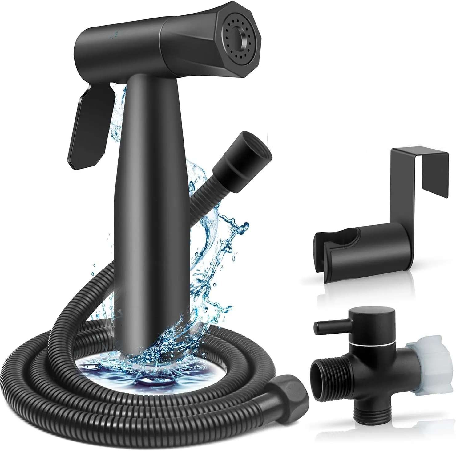 【Upgrade】Brass Handheld Bidet Sprayer for Toilet–Premium Stainless Steel Handheld Bidet Attachment for Toilet with 2 Water Adjustment, Perfect for Intimate Care, Cloth Diapers, Toilet Cleaner (Black)