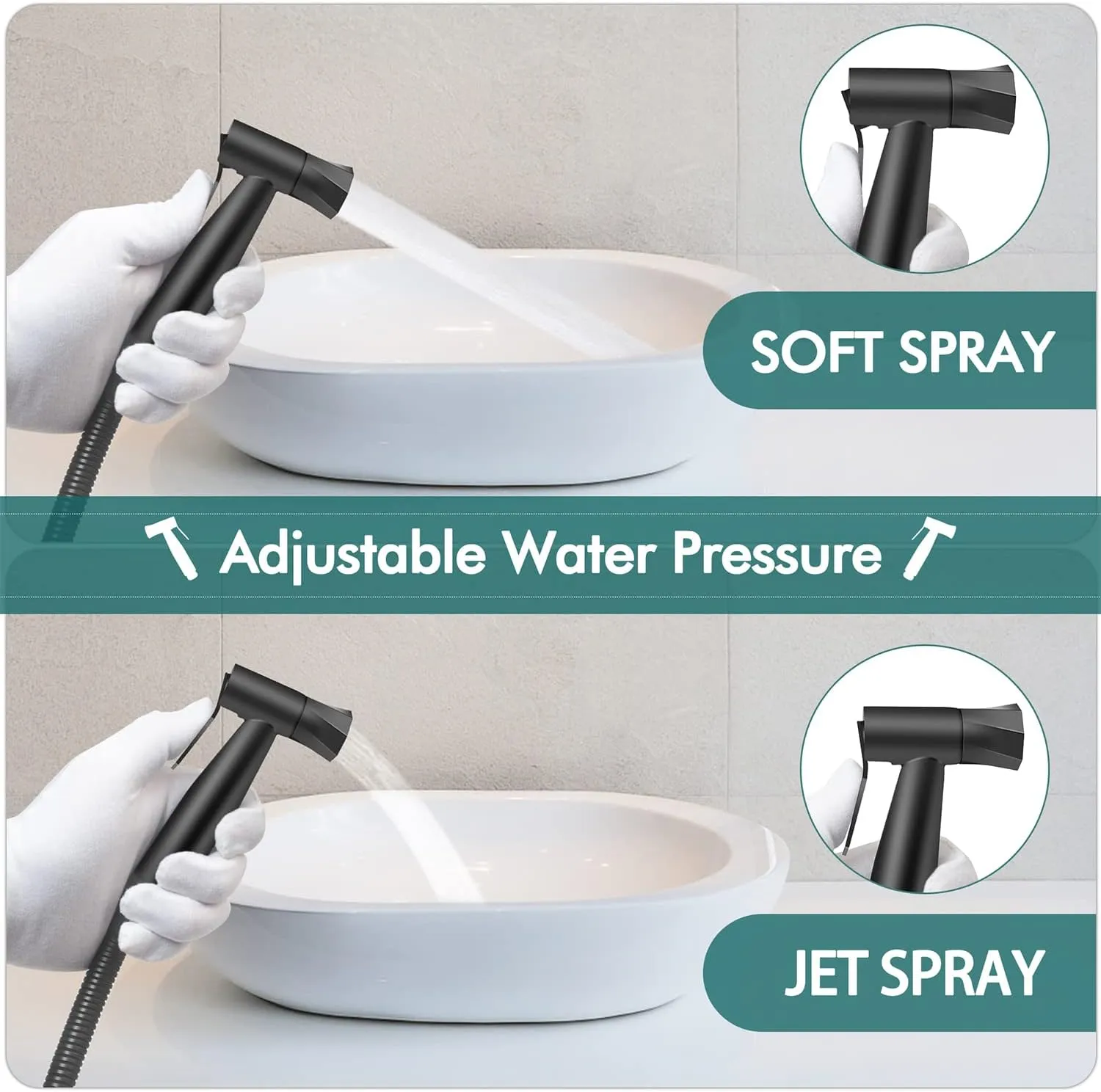 【Upgrade】Brass Handheld Bidet Sprayer for Toilet–Premium Stainless Steel Handheld Bidet Attachment for Toilet with 2 Water Adjustment, Perfect for Intimate Care, Cloth Diapers, Toilet Cleaner (Black)