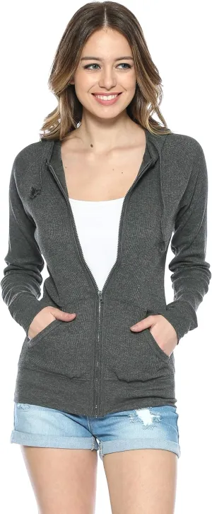 Urban Look Women's Casual Light Weight Thermal Zip Up Hoodies