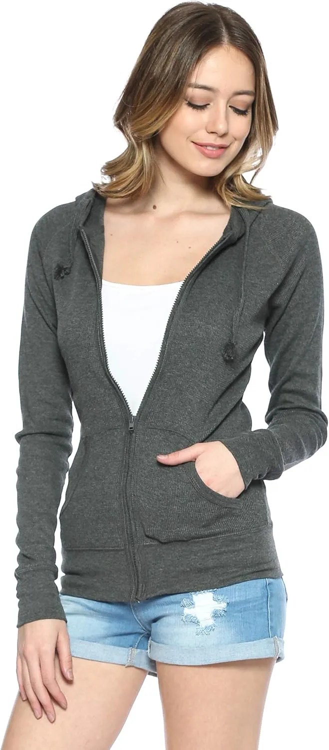 Urban Look Women's Casual Light Weight Thermal Zip Up Hoodies
