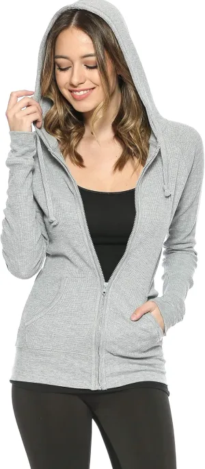 Urban Look Women's Casual Light Weight Thermal Zip Up Hoodies