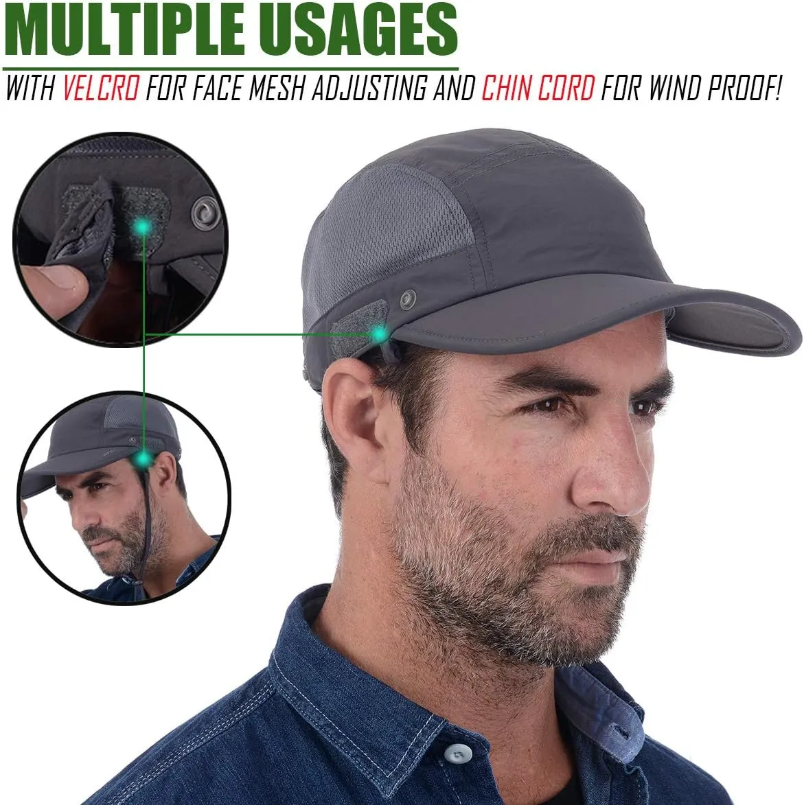 USHAKE Sun Cap Fishing Hat Baseball Cap with Face Neck Cover Flap