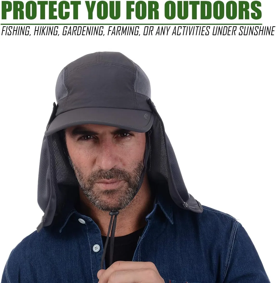USHAKE Sun Cap Fishing Hat Baseball Cap with Face Neck Cover Flap