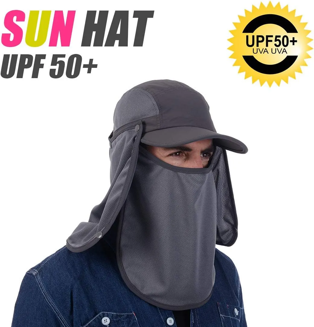 USHAKE Sun Cap Fishing Hat Baseball Cap with Face Neck Cover Flap