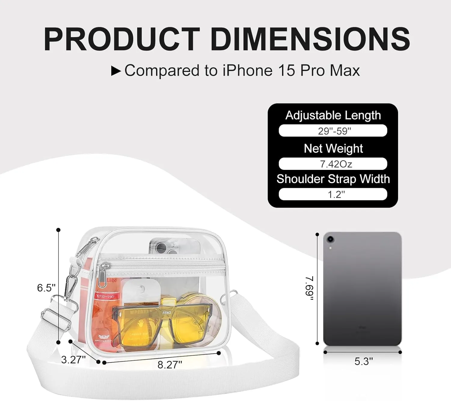 USPECLARE Clear Bag for Stadium Events Clear Purse for Women and Men for Sports Events Concerts Festivals