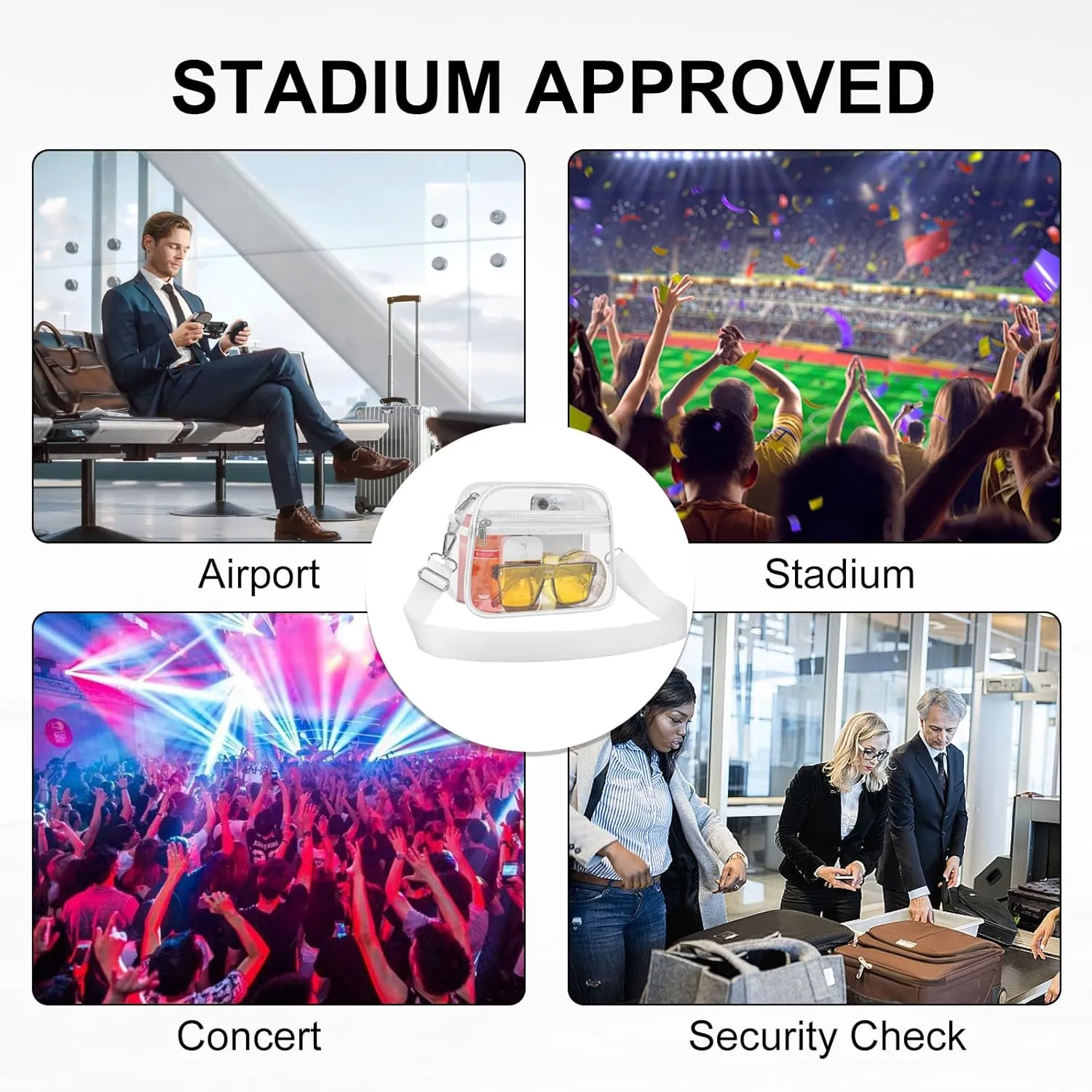 USPECLARE Clear Bag for Stadium Events Clear Purse for Women and Men for Sports Events Concerts Festivals