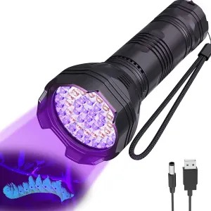 UV Blacklight Flashlights Rechargeable 365nm   395nm 51 LEDs, Black Light for Pet Urine Detection Cat Dogs, Ultraviolet Flashlight for Resin Scorpion Bed Bugs Handheld Black Light Battery Built-in