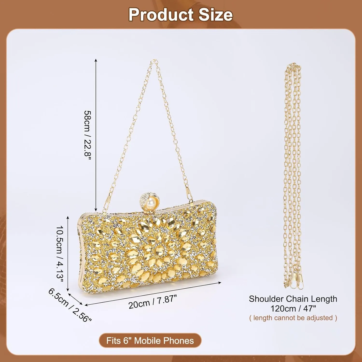 uxcell Evening Bag for Women, Sparkly Crystal Rhinestone Clutch Purse with Chain Strap Shoulder Bag