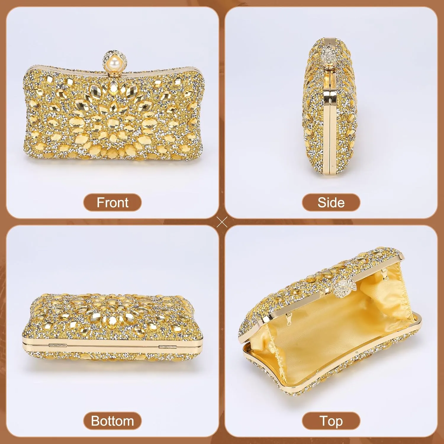 uxcell Evening Bag for Women, Sparkly Crystal Rhinestone Clutch Purse with Chain Strap Shoulder Bag