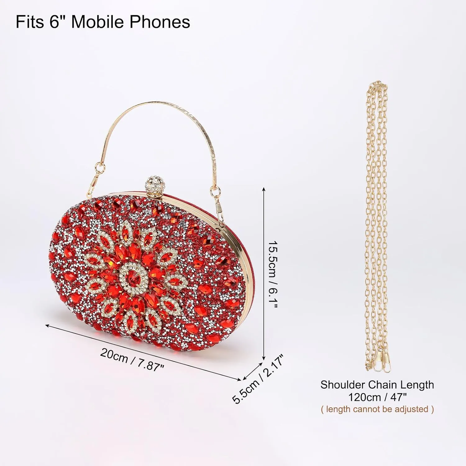 uxcell Evening Bags for Women, Sparkly Crystal Rhinestone Clutch Purse with Chain Strap Shoulder Bag Handbag