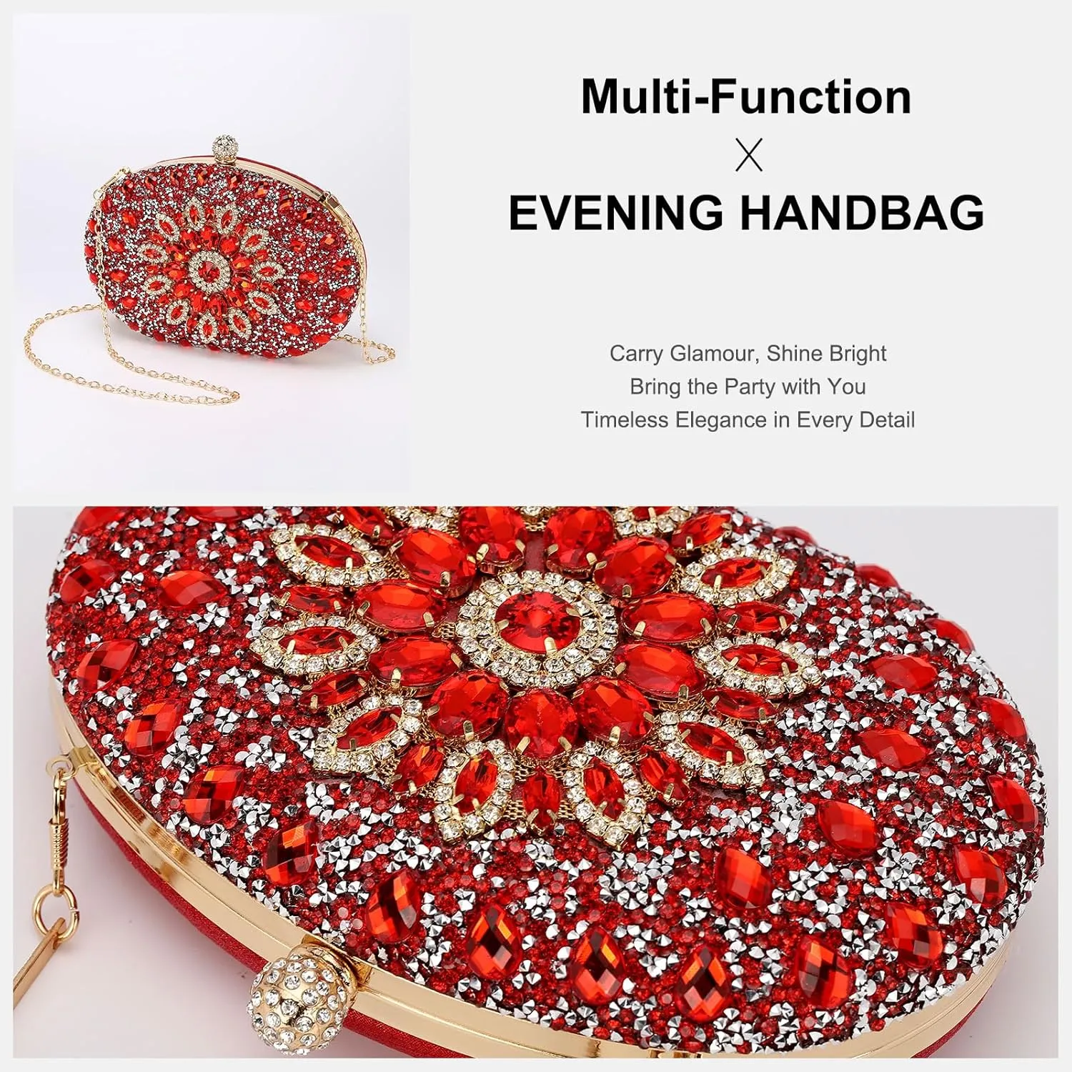 uxcell Evening Bags for Women, Sparkly Crystal Rhinestone Clutch Purse with Chain Strap Shoulder Bag Handbag