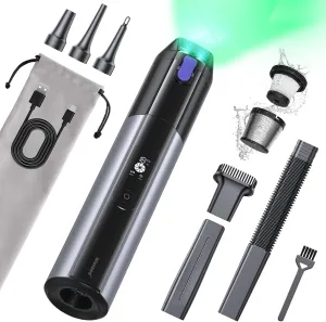 V16H Handheld Cordless Car Vacuum with 18000pa High Power Suction & Innovative Dust-Detecting Light, LED Display, Type-C Fast Charge Portable Mini Vacuum Cleaner for Car, Home & Office
