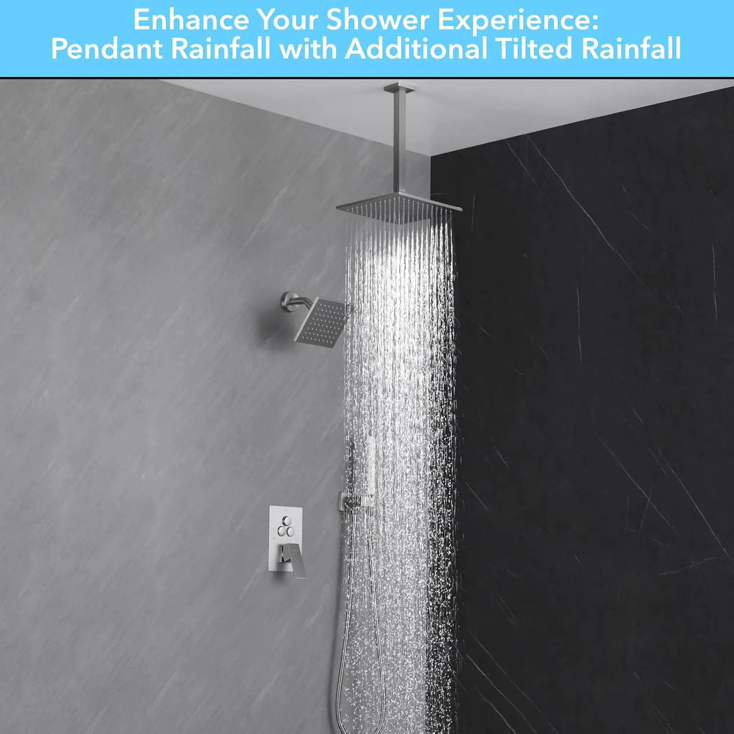 VANFOXLE Shower Faucet Set Brushed Nickel Shower System,Push Button Diverter Shower Faucet with 2 in 1 Handheld,Ceiling Mount 10 Inch Shower Head with 6 Inch Wall Mount Shower Head