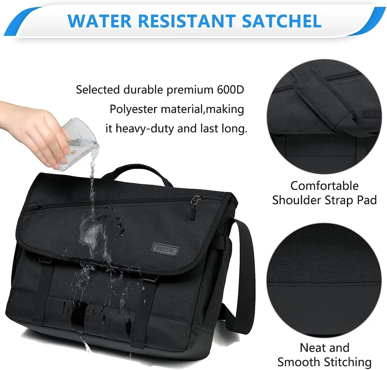 VASCHY Messenger Bag for Men, Fashion Laptop Satchel Crossbody Shoulder Side Bag for Men and Women for Work,Business
