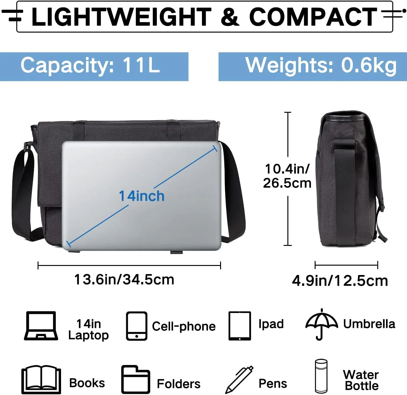 VASCHY Messenger Bag,Water Resistant Casual Lightweight Slim Crossbody Shoulder Bag for Men Women Work School for 14in Laptop