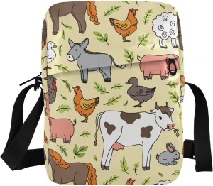 VIGTRO Small Messenger Bag Purse, Cartoon Farm Livestock Mini Crossbody Bag with Adjustable Strap for Women Men, Cute Small Shoulder Bag for Travel Outdoor Sports