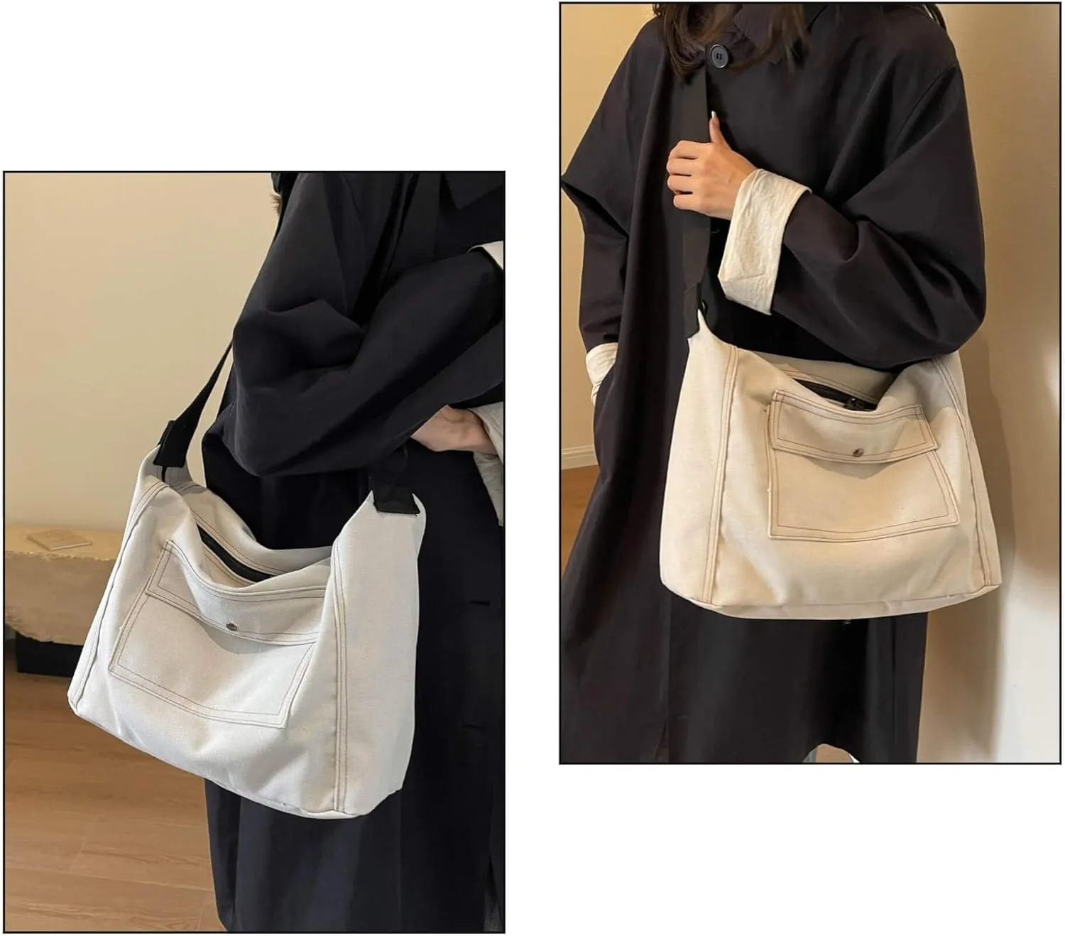Vintage Canvas Messenger Bag for Women, Hippie Crossbody Hobo Purse with Multiple Pockets