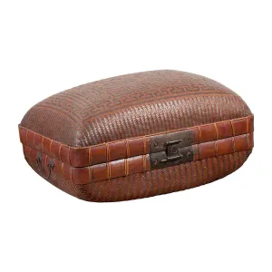 Vintage Chinese Woven Rattan and Bamboo Pillow Basket with Geometric Décor