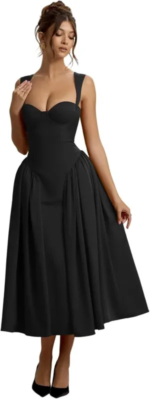 Vintage Corset Bridesmaid Dressses for Women 2025 Satin Long Sweetheart Drop Waist Midi Dress for Party Gowns RO289
