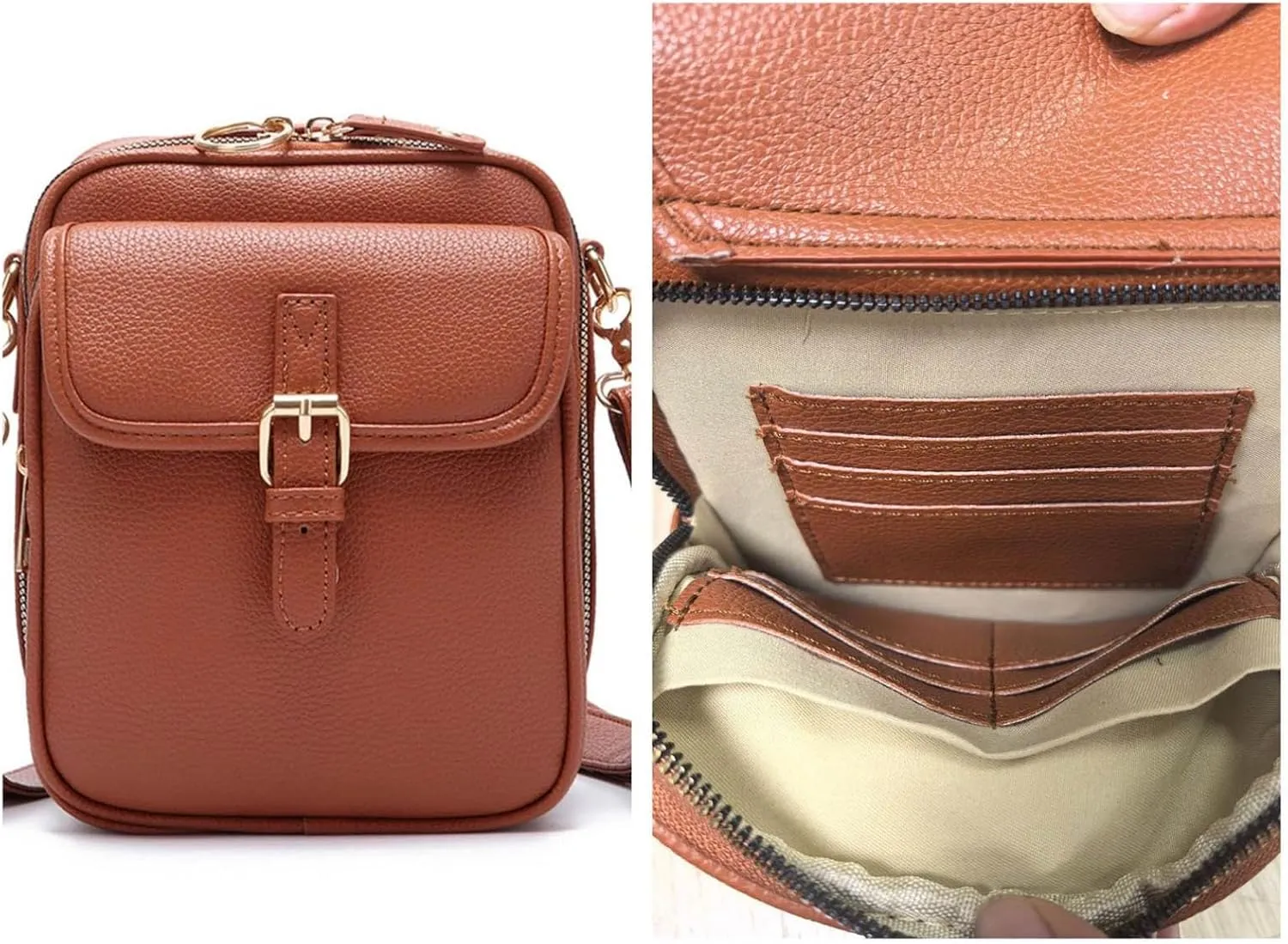 Vintage Double Layer Sling Bag, Large Capacity Crossbody Shoulder Bag, Leather Small Purse for Travel & Daily Use