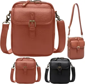 Vintage Double Layer Sling Bag, Large Capacity Crossbody Shoulder Bag, Leather Small Purse for Travel & Daily Use