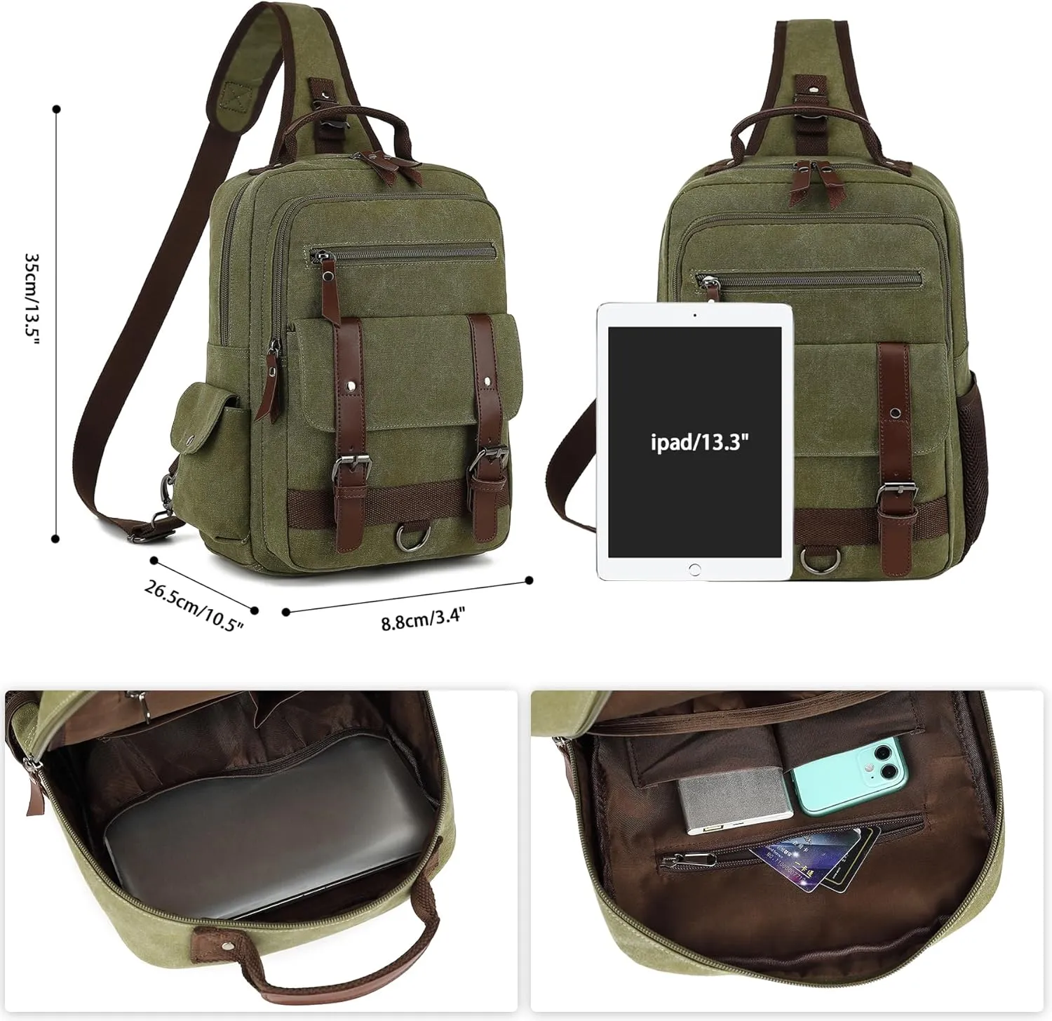 Vintage Messenger Bag, Canvas Backpack for Travel, Men's Shoulder Bag, Dual-use Bag for Hand Carry and Crossbody Carry