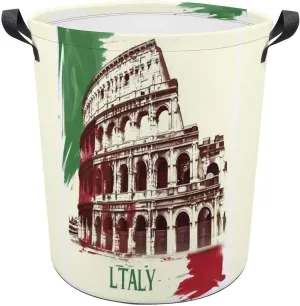 Vintage Roman Colosseums Italian Flag Laundry Basket Collapsible Laundry Hamper Clothes Toys Storage Bag with Handle for Bathroom 44x44cm