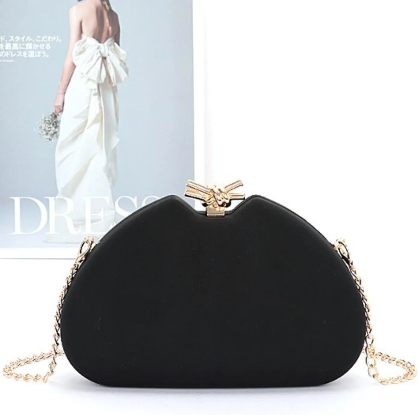 Vintage Satin Iconic Box Clutch Swing Bag Evening Bag for Women with Gold Chain Formal Wedding Bridal Purse Party Handbag