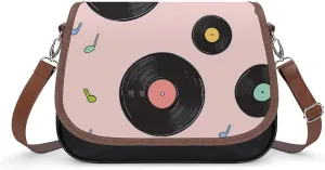 Vinyl Records Musical Notes Crossbody Bags for Women Shoulder Bag Flap Handbags Leather Cross Body Purse