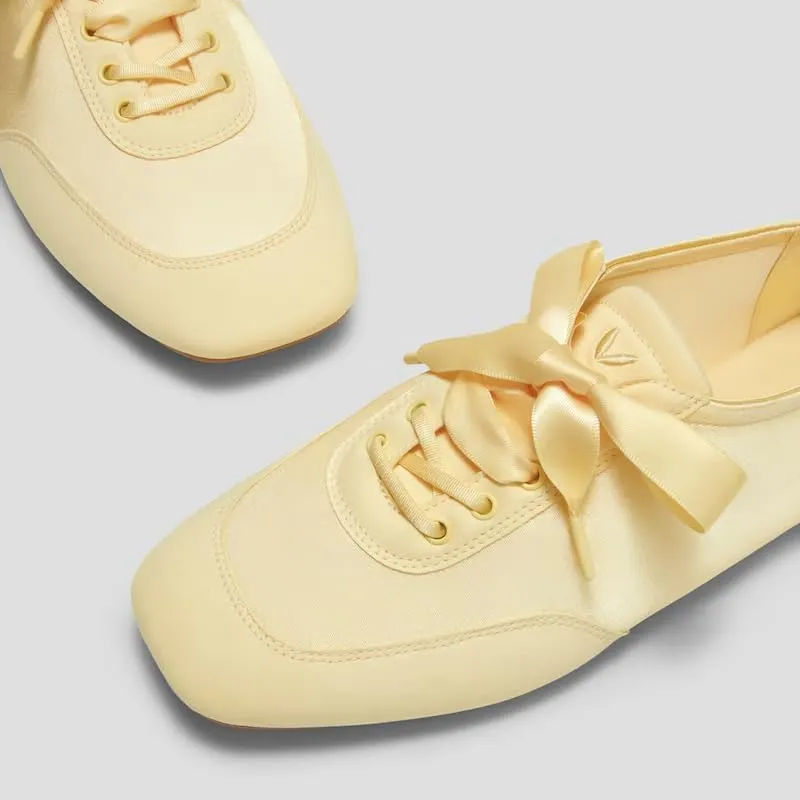 VIVIAIA Cristina Square Toe Smooth Satin Fabric Lace-Up Satin Sneakerina