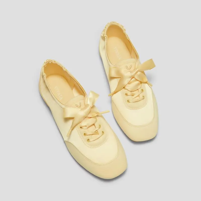 VIVIAIA Cristina Square Toe Smooth Satin Fabric Lace-Up Satin Sneakerina
