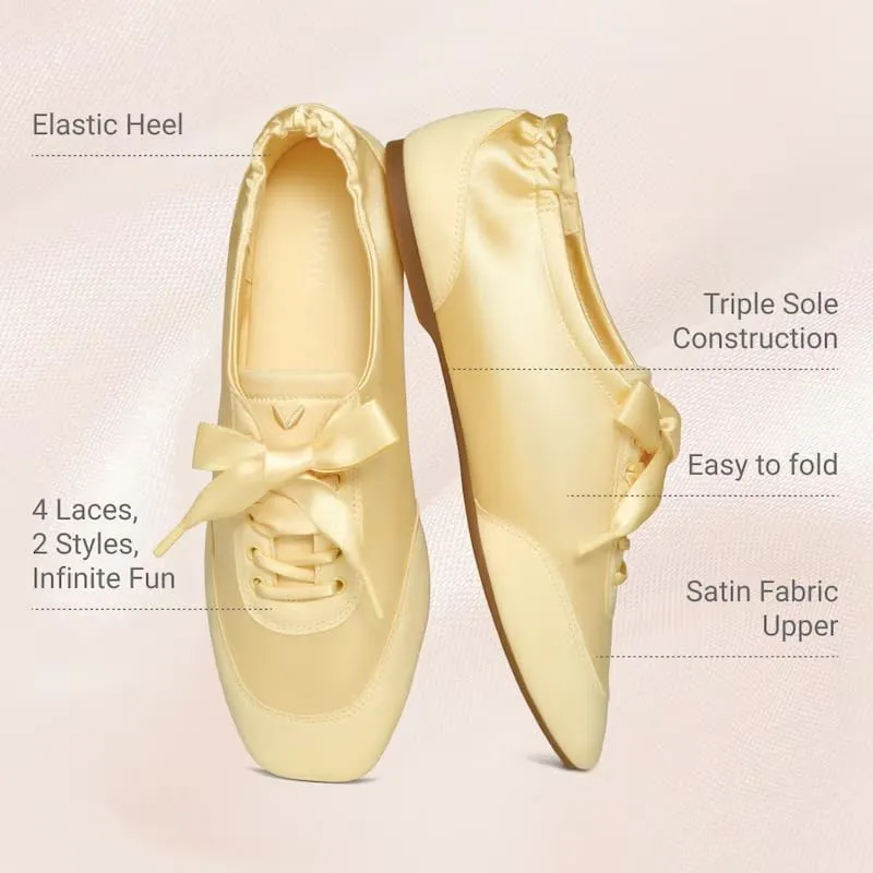 VIVIAIA Cristina Square Toe Smooth Satin Fabric Lace-Up Satin Sneakerina