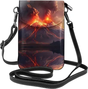 Volcanic Eruptions Prints Leather Crossbody Flap Phone Bag - Versatile Gift for Women Walking, Camping, Shopping, and Travel