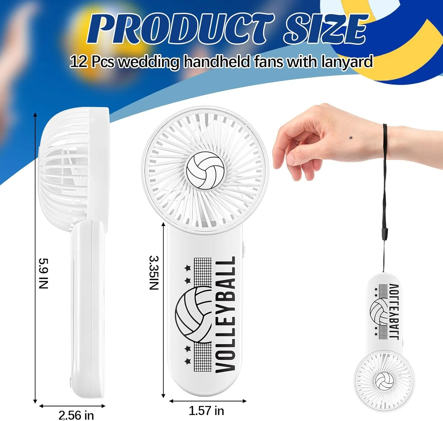 Volleyball Team Gifts Mini Volleyball Handheld Fan Bulk Small Personal Portable Battery Operated Cute Pocket Fan with Lanyard for Players and Lovers Coach Parties(12 Pcs)