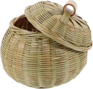 VOSAREA Mini Bamboo Woven Storage Basket Creative Organizer Box for Home Portable Desk Organizer